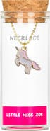 Little Miss Zoe Pink Unicorn Charm Necklace in Gift Bottle