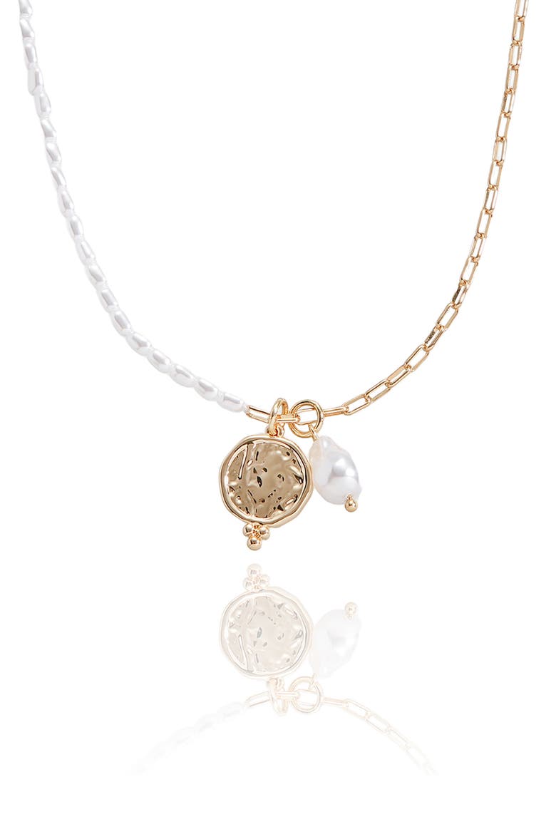 Faux Pearl & Chain Pendant Necklace, Alternate, color, GOLD