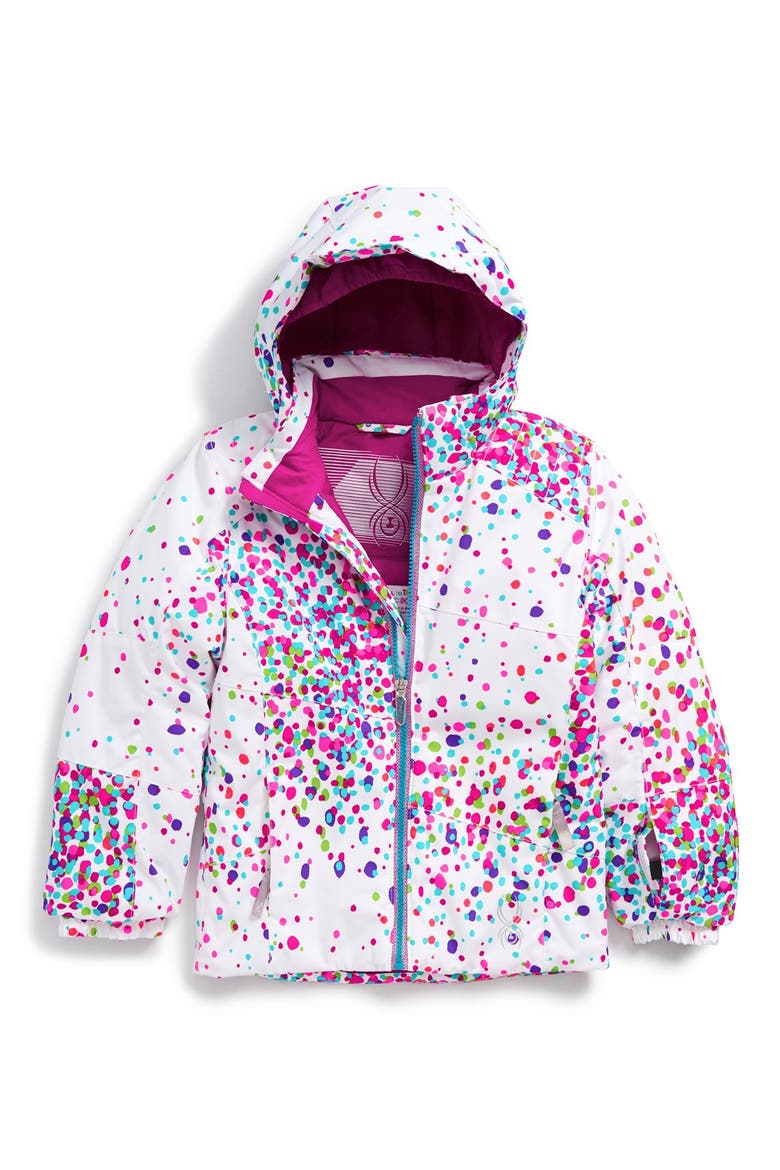 'Itsy Bitsy Glam' Waterproof Snow Jacket (Toddler Girls, Little Girls & Big Girls)), Main, color, WHITE CONFETTI PRINT/ WILD