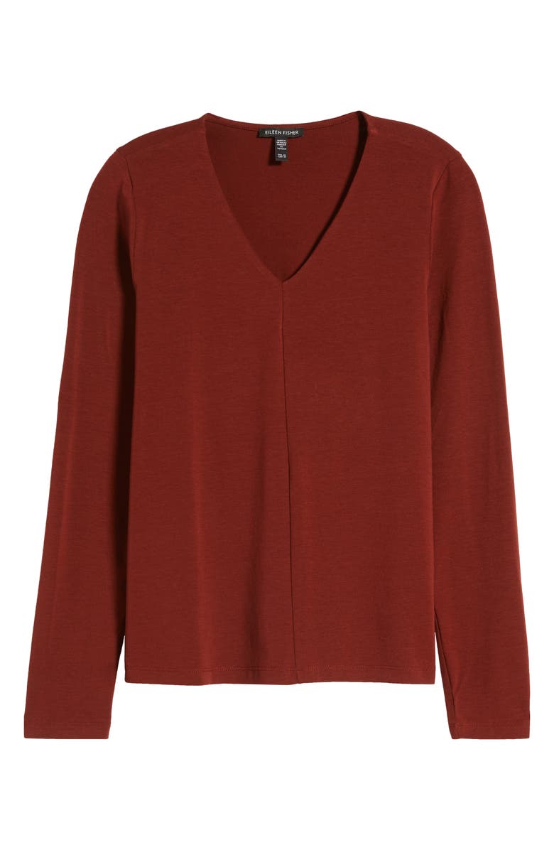 Eileen Fisher Long Sleeve V-Neck Top, Alternate, color, Redwood