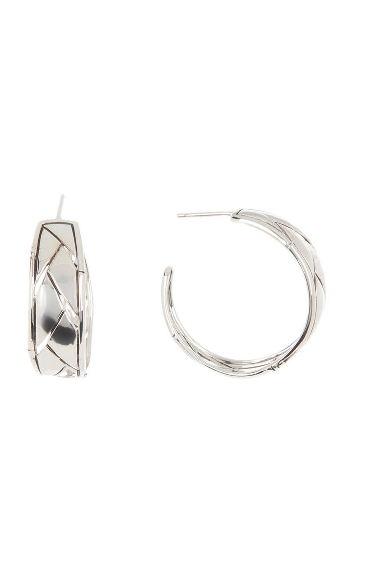 'Bamboo' Tapered Hoop Earrings, Main, color, STERLING SILVER