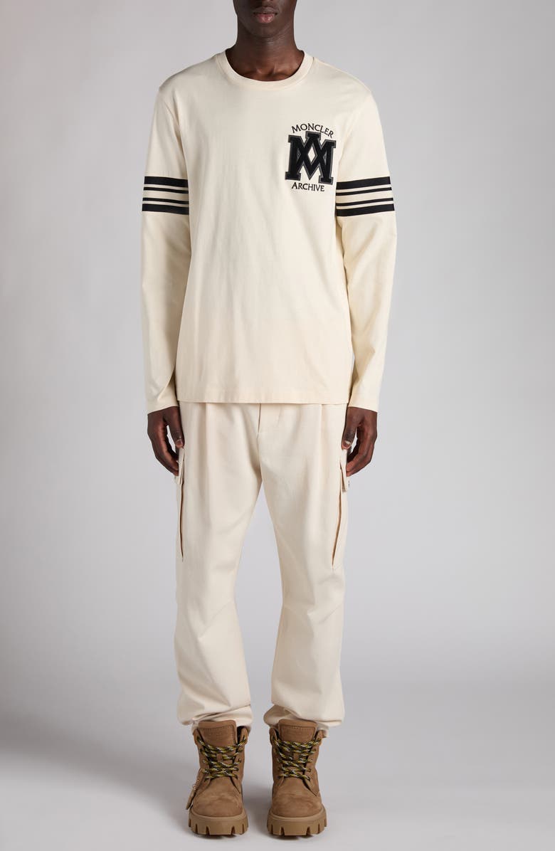 Moncler Logo Patch Long Sleeve T-Shirt, Alternate, color, Antique White