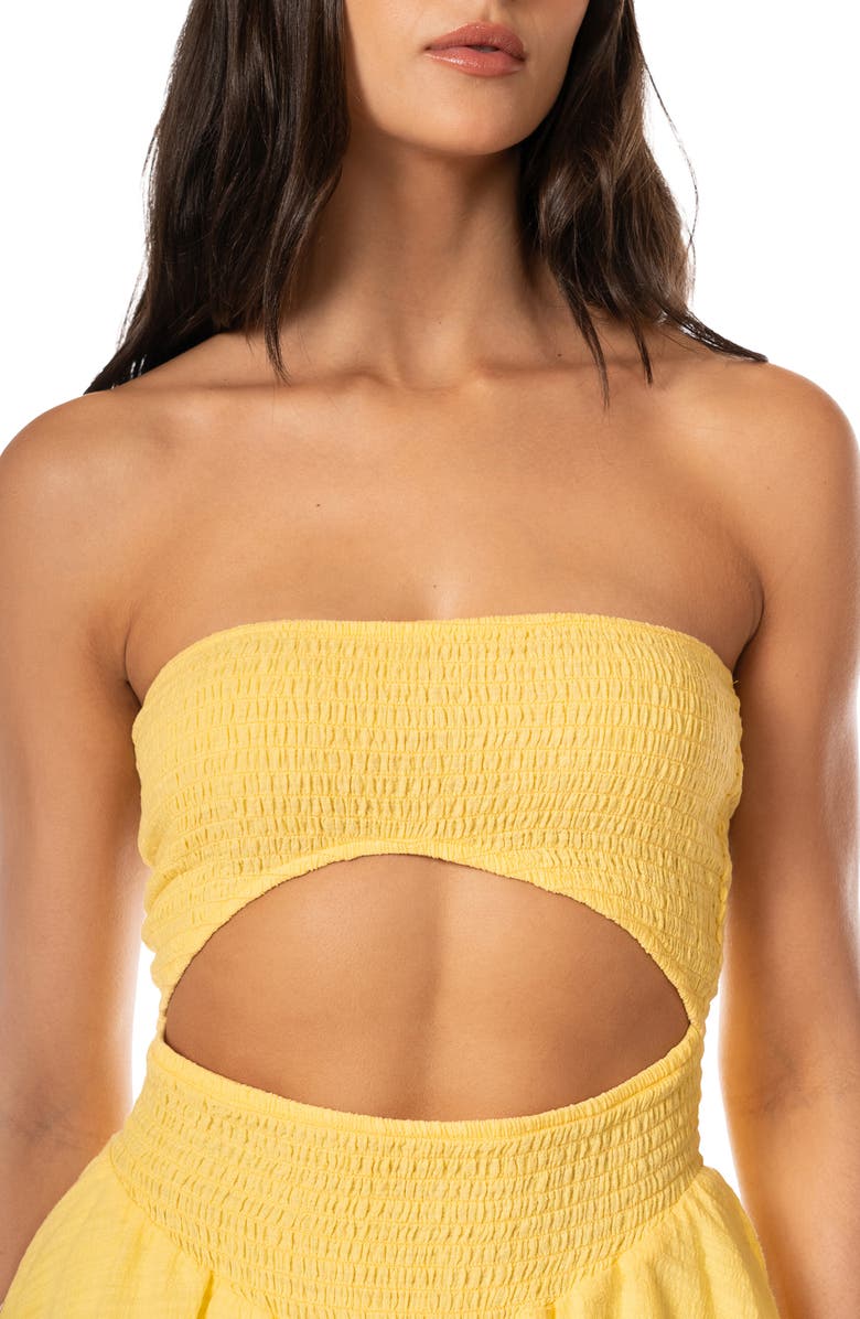 Maaji Sunbeam Glow Seraphina Cutout Strapless Cotton Mini Cover-Up Sundress, Alternate, color, Light/ Pastel Yellow