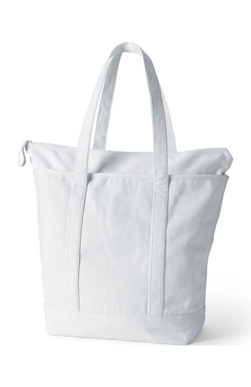 Lands' End Zip Top Long Handle Canvas Tote Bag In White