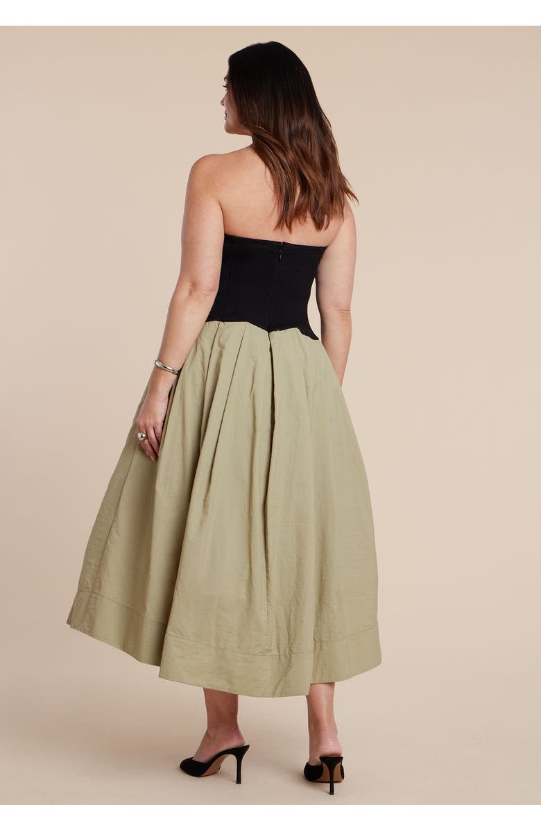 ELOQUII Strapless Combo Dress, Alternate, color, Black Green Slate