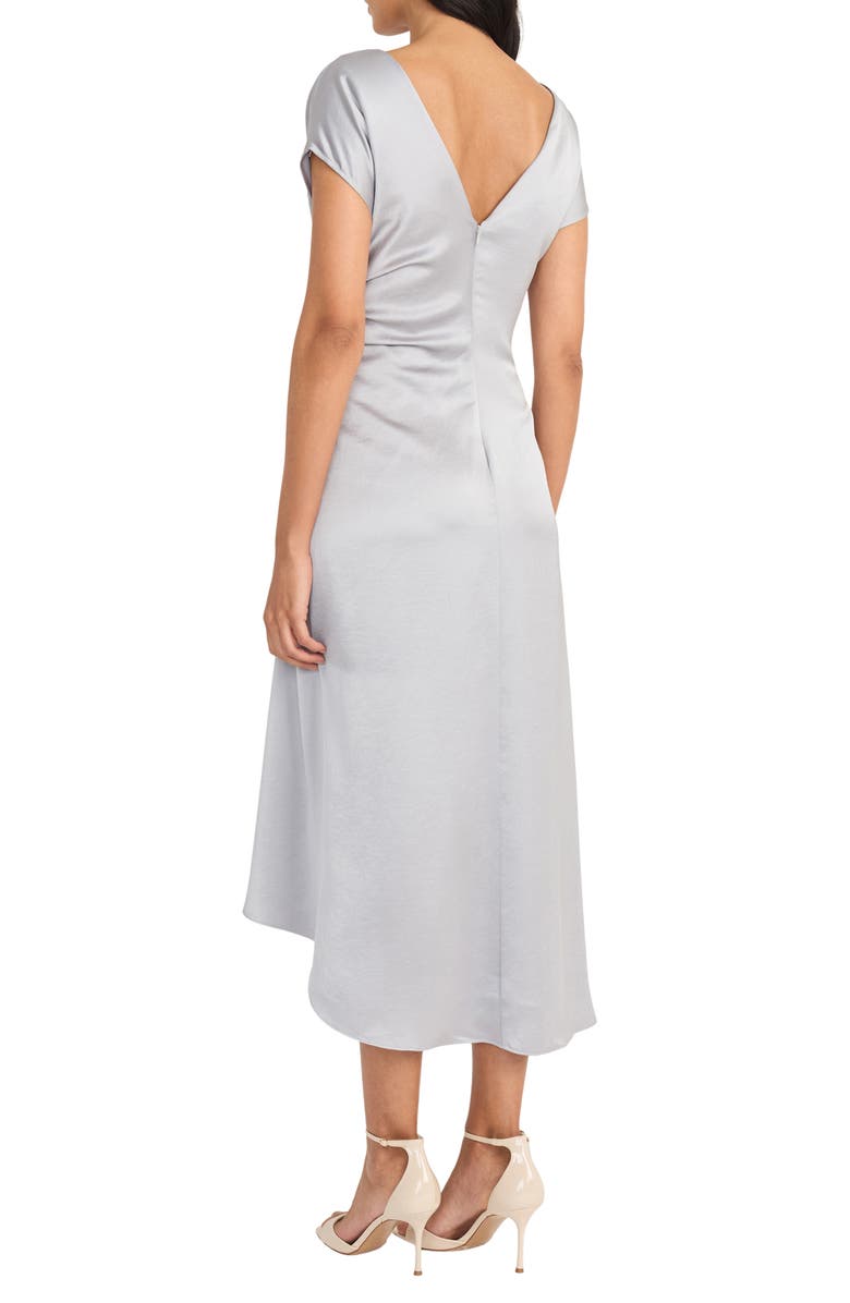 Maggy London Cap Sleeve Ruched Satin Cocktail Dress, Alternate, color, Silver