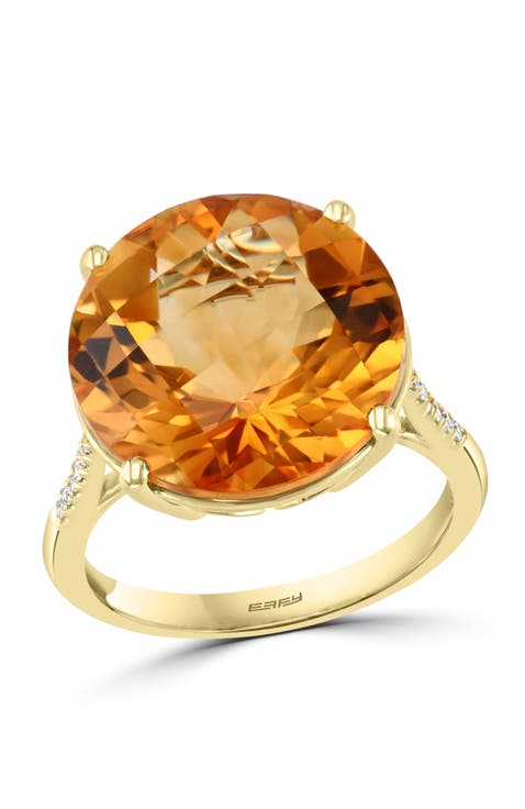 14K Yellow Gold Citrine & Diamond Classic Statement Ring