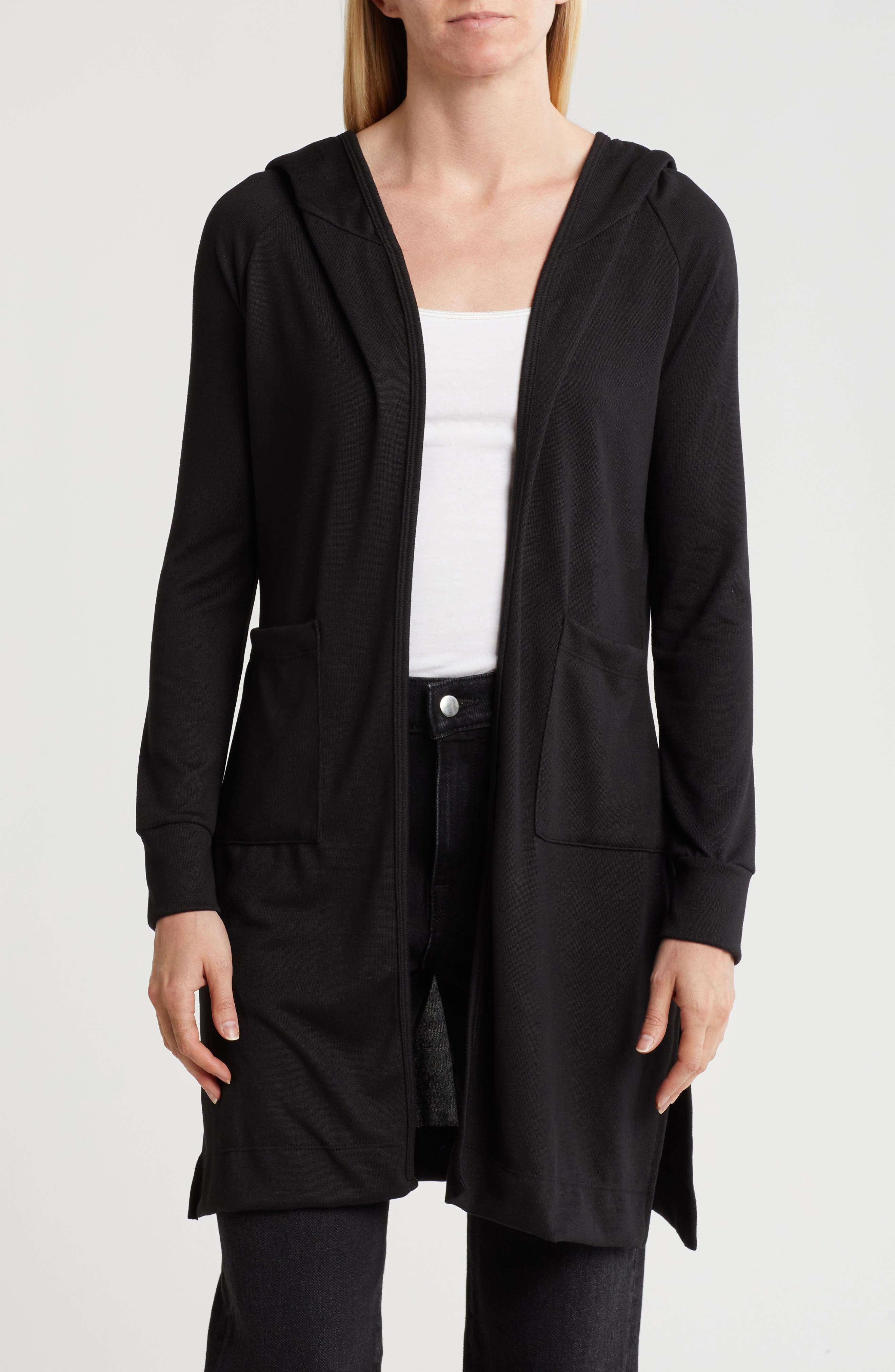 GO COUTURE Wrap Front Hooded Cardigan