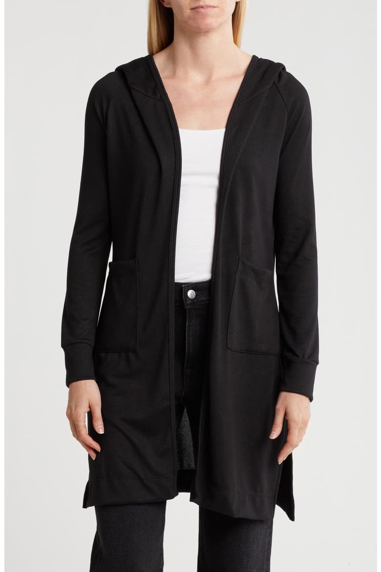 Wrap Front Hooded Cardigan, Main, color, BLACK