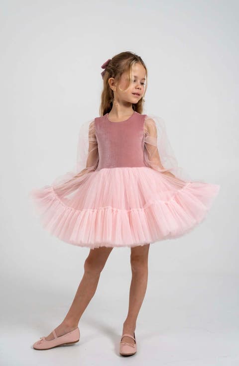 Grace' Balloon Sleeve Velvet Tulle Dress (Baby)