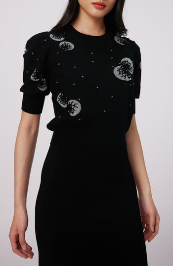 Dvf Willa Short Puff Sleeve Sweater In Black