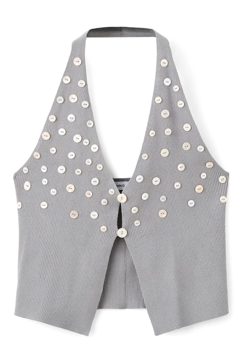 Button Embellished Plunge Neck Halter Tank, Main, color, MEDIUM HEATHER GREY