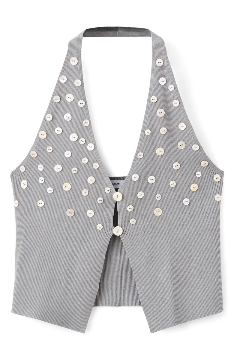 MANGO Button Embellished Plunge Neck Halter Tank, Main, color, 
