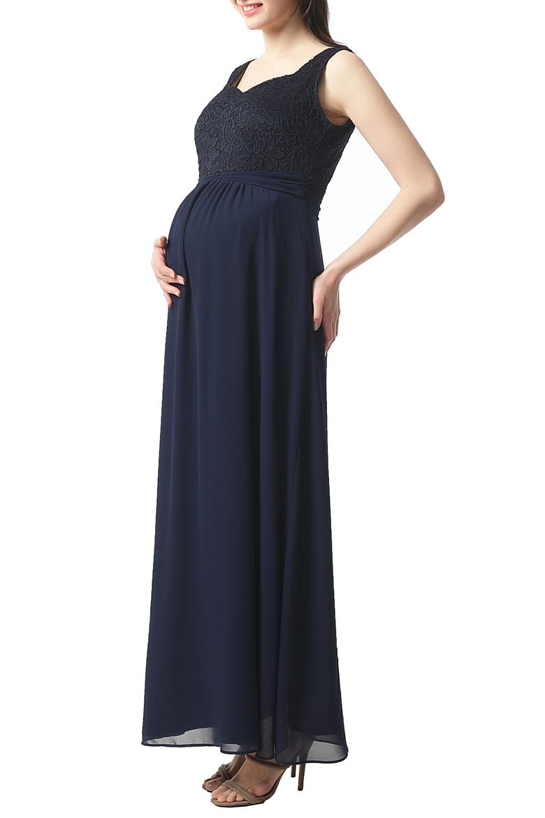 Kyra Empire Waist Maternity Gown, Alternate, color, NAVY