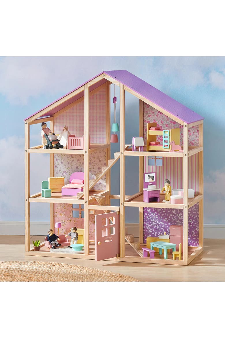 Sweetwood Unicorn Wooden Dollhouse Set with Dolls for Kids, Main, color, Multicolor