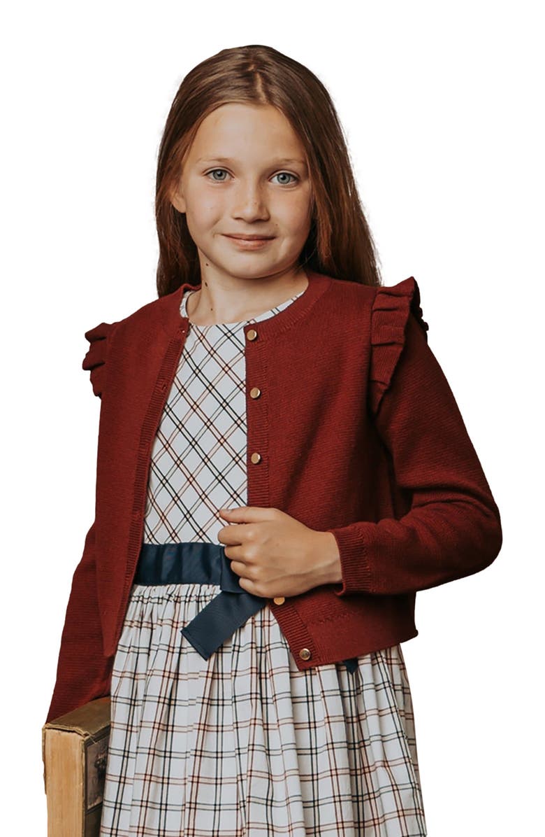 Hope & Henry Girls' Organic Milano Ruffle Cardigan, Kids, Main, color, Oxblood