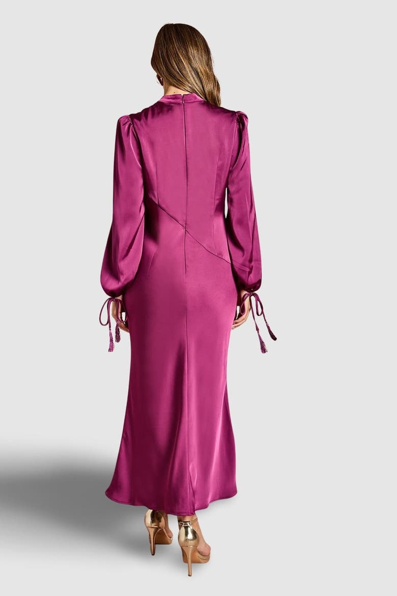 Blouson Sleeve Satin Midi Dress, Alternate, color, Berry