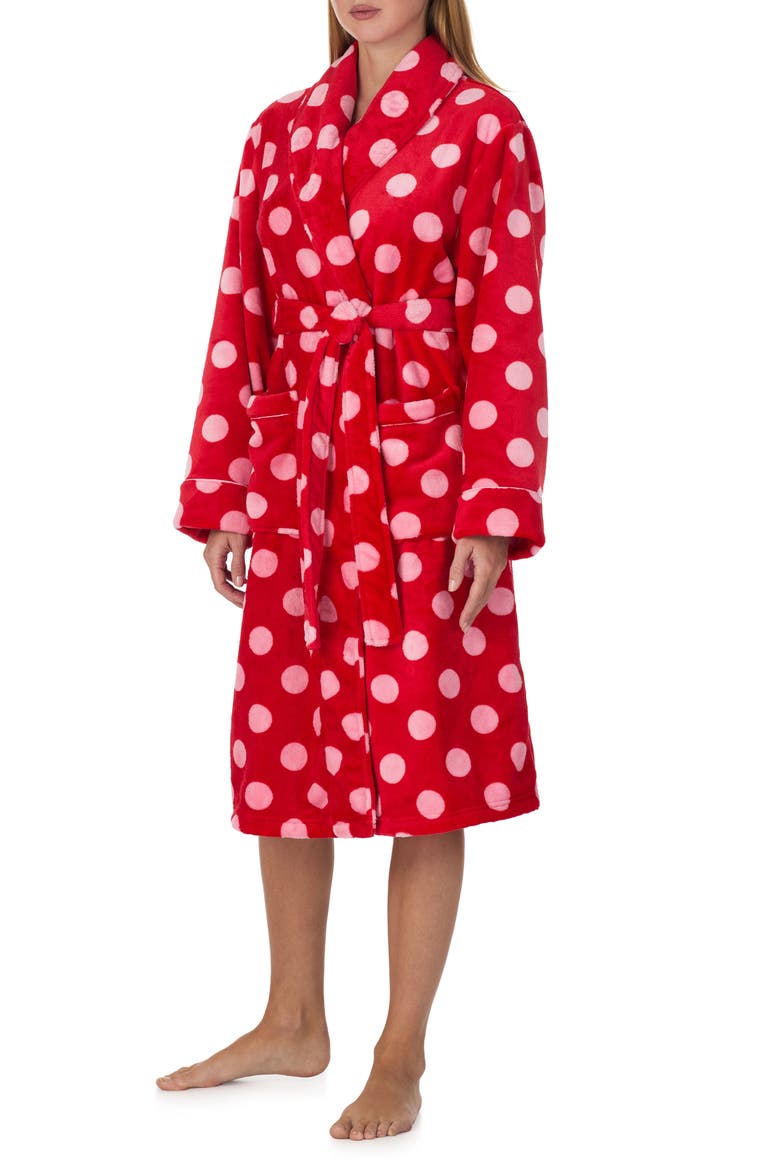 Long Fleece Robe, Alternate, color, RED MULTI