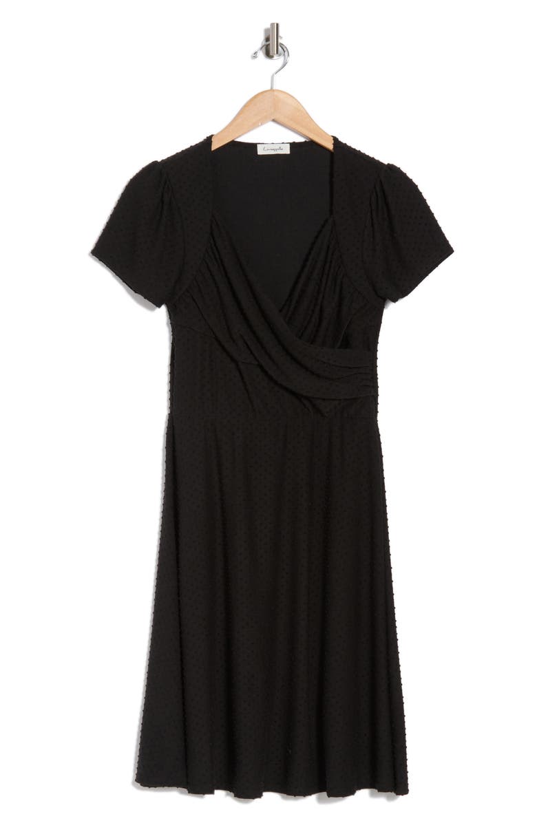 Loveappella Swiss Dot Short Sleeve Fit & Flare Dress, Alternate, color, Black