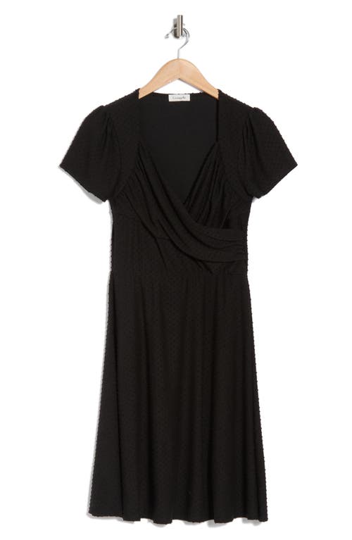 Loveappella Swiss Dot Short Sleeve Fit & Flare Dress In Black
