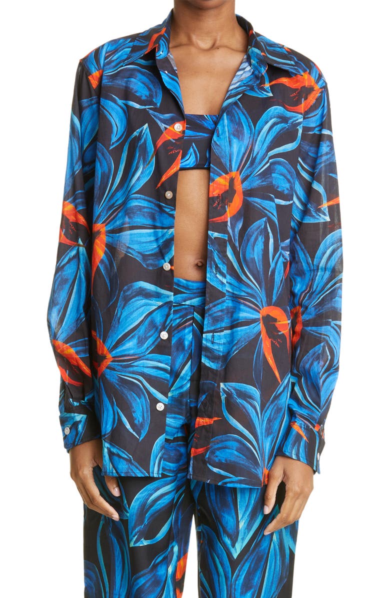 Louisa Ballou Floral Print Cotton Button-Up Shirt, Main, color,