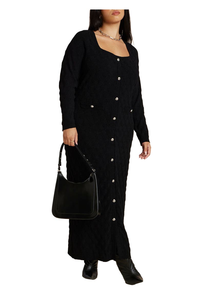ELOQUII Sweater Dress With Buttons, Main, color, Black Onyx