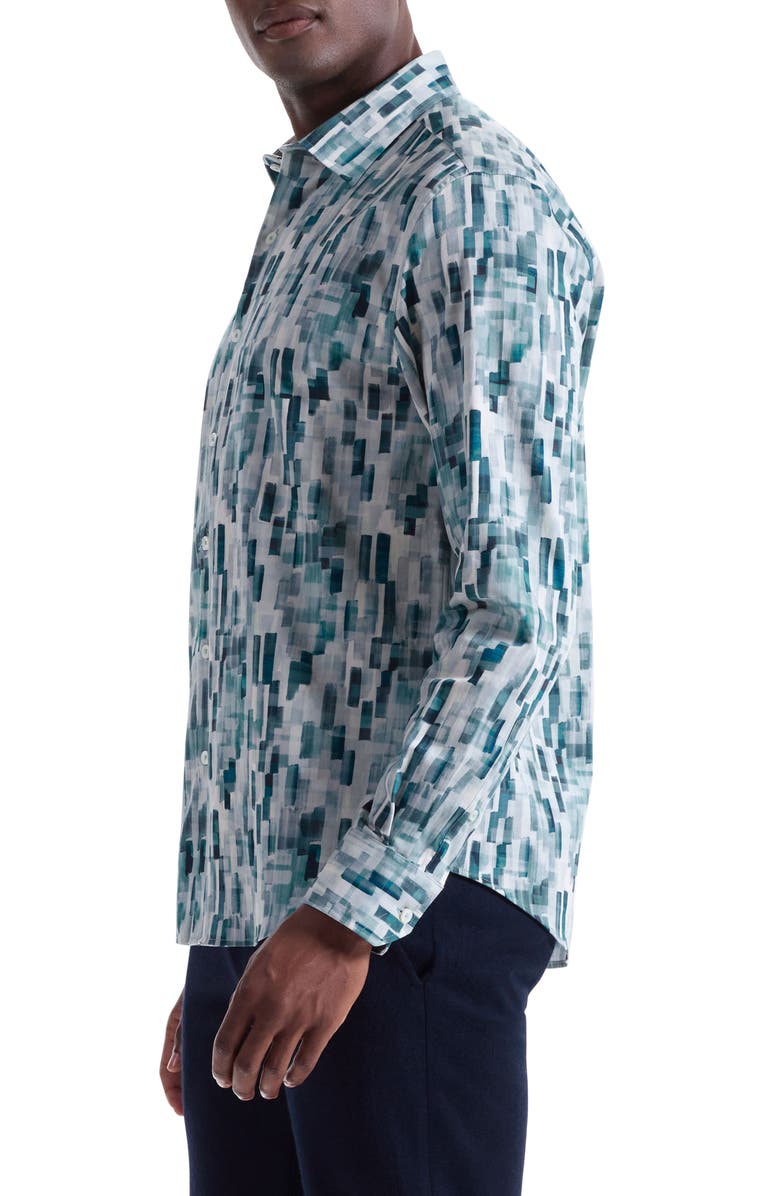 Bugatchi Julian Shaped Fit Stretch Cotton Button-Up Shirt, Alternate, color, Teal