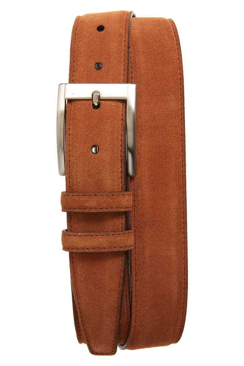 Calfskin Suede Belt, Main, color, WALNUT