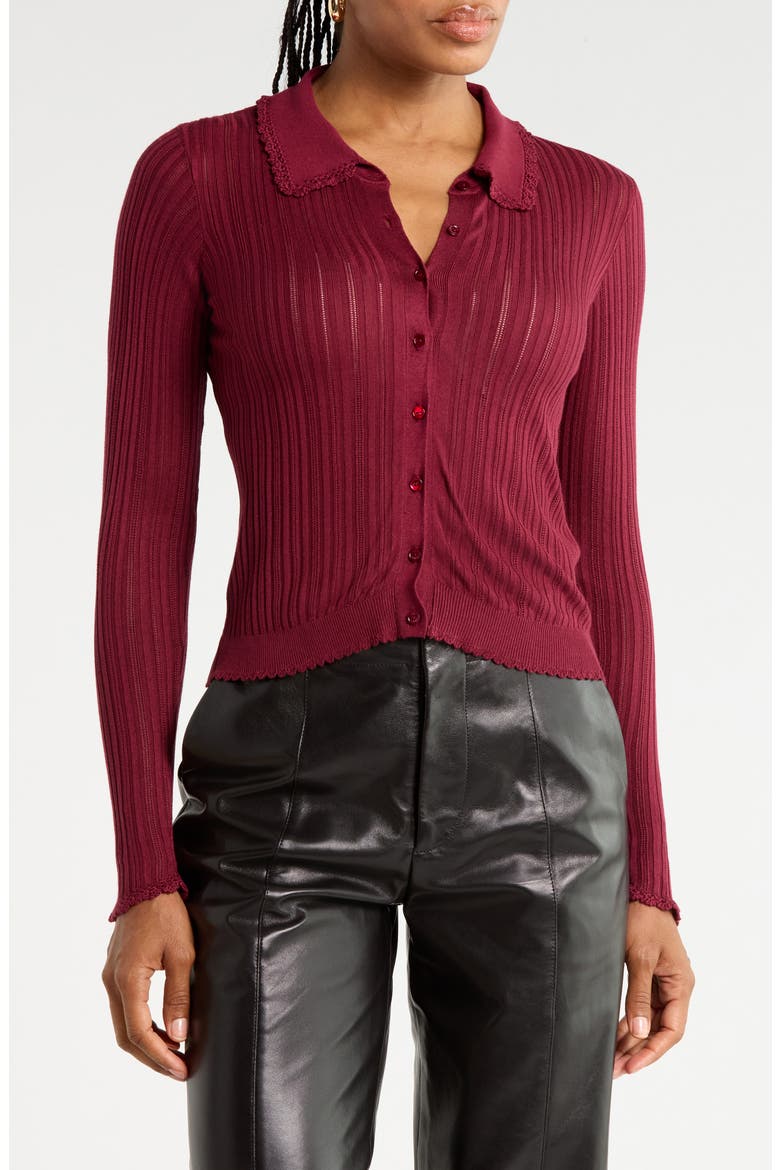 Lottie Rib Cardigan, Main, color, CLARET