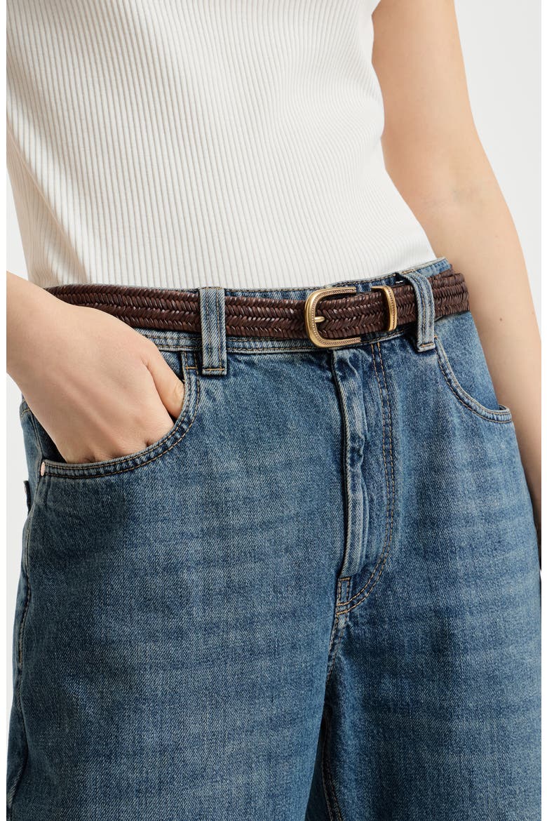 Stretch braided leather belt, Alternate, color, Honey