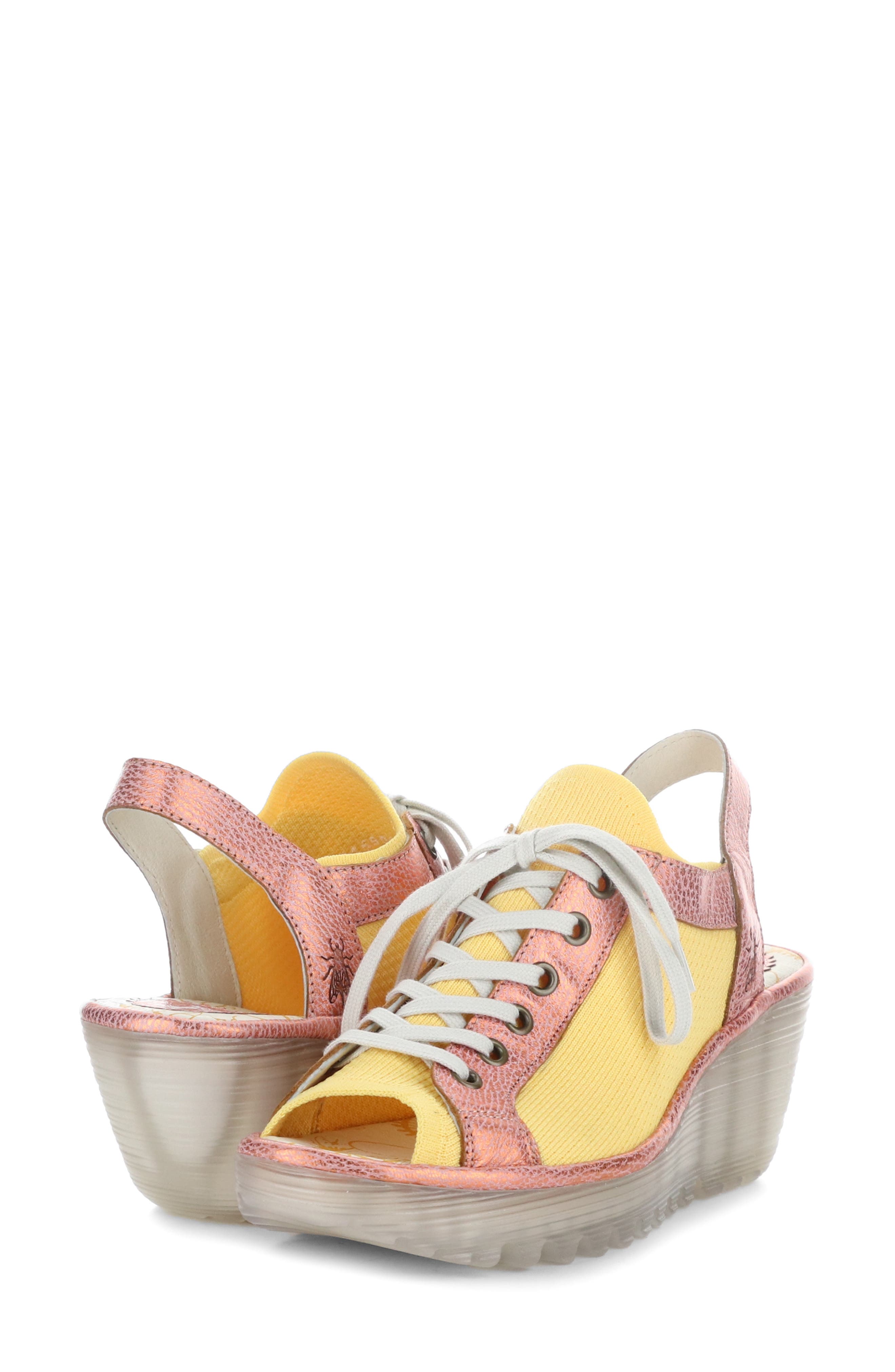 Yedu Lace-Up Wedge Sandal, Main, color, 015 SALMON LAMAR/ KNIT