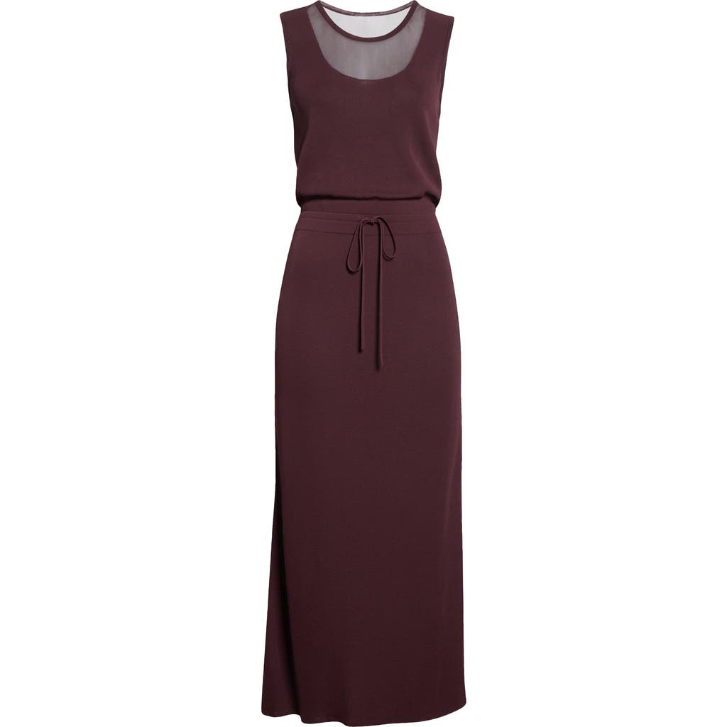 Akris Punto Sleeveless Layered Sheer Viscose Knit Drawstring Midi Dress In Brown
