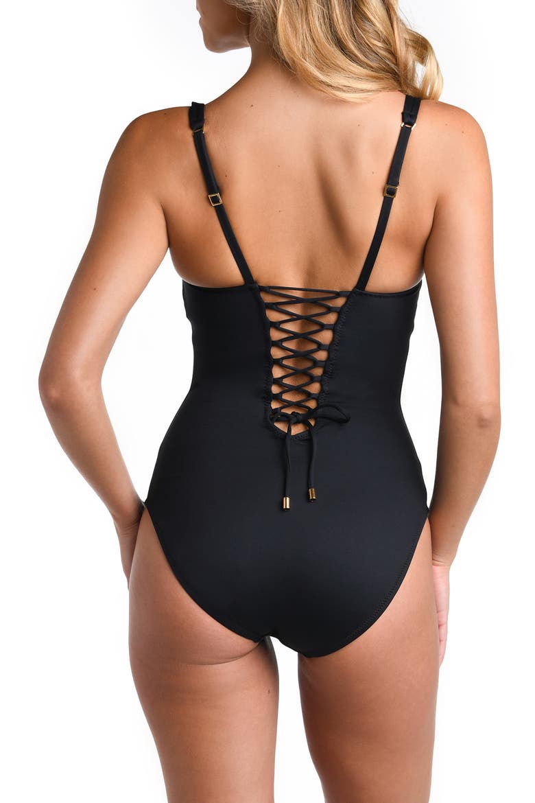 Square Neck One-Piece Swimsuit, Alternate, color, BLACK