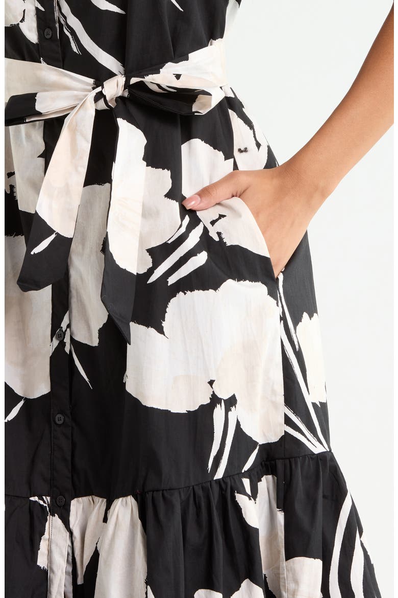 Shadow Floral Cora Button-Up Cotton Midi Dress, Alternate, color, CREAM BLACK