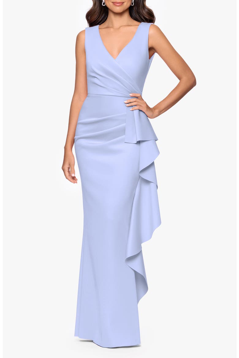 Ruffle Scuba Gown, Main, color, SKY BLUE