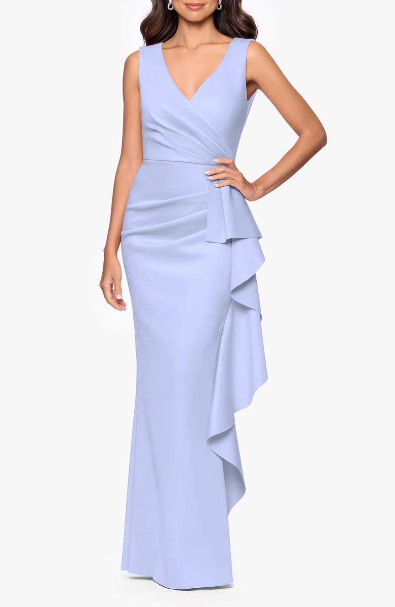 Betsy & Adam Ruffle Scuba Gown, Main, color, Sky Blue