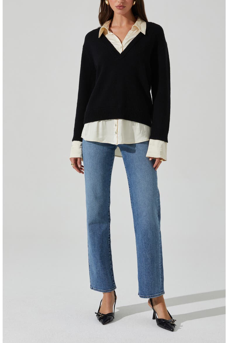 Jianna Layered Sweater, Alternate, color, BLACK CREAM