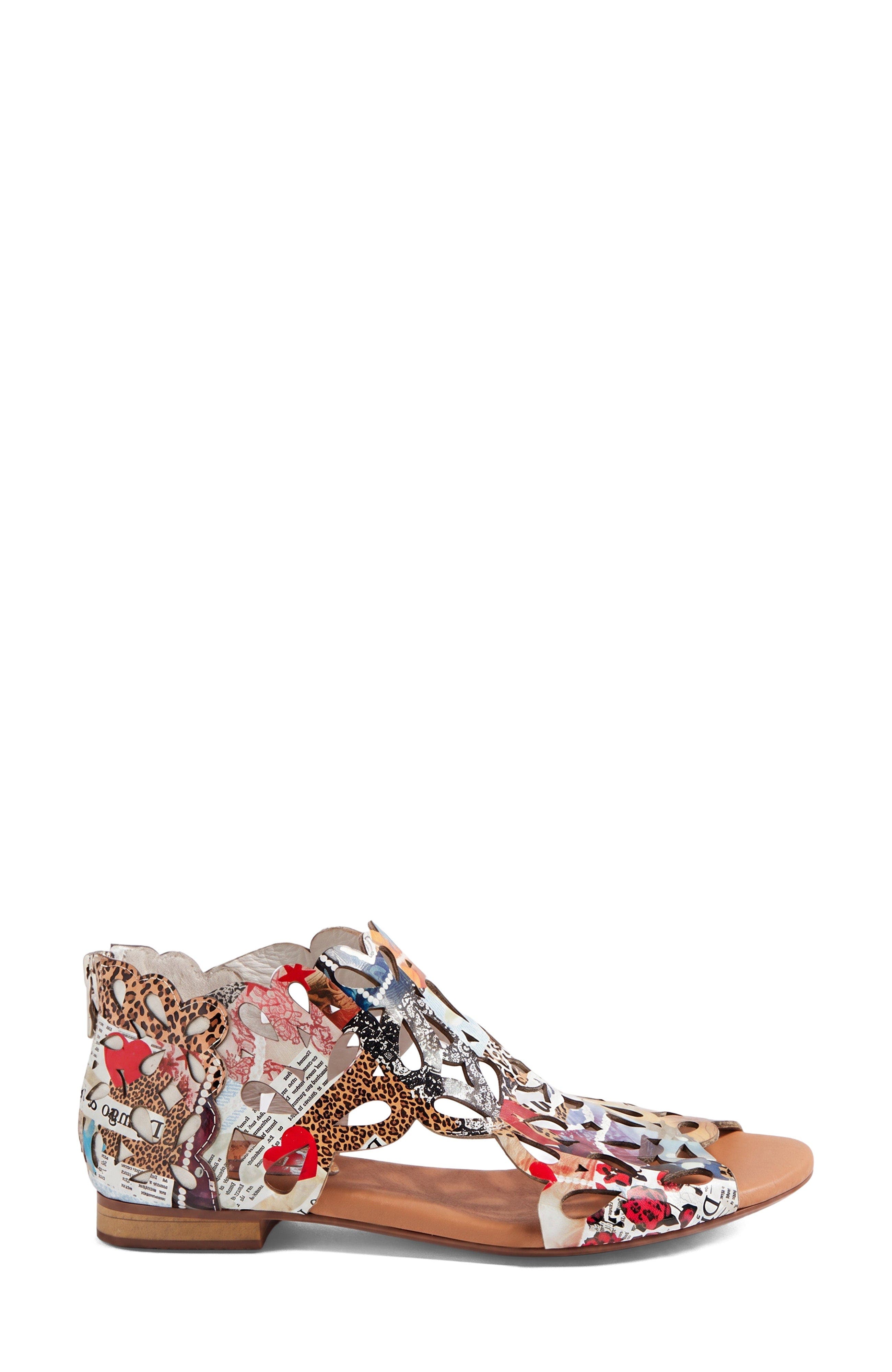 Pietro Back Zip Sandal, Alternate, color, Collage Patent