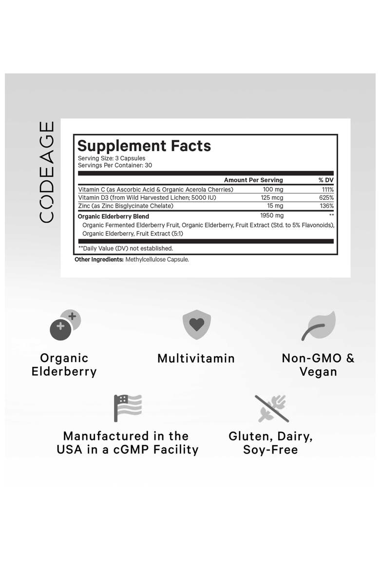 Organic Black Elderberry Supplement + Vitamin C, D3 & Zinc, Alternate, color, White