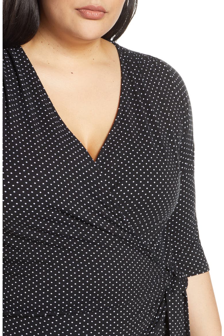 Loveapella Midi Wrap Dress, Alternate, color, BLACK/ IVORY