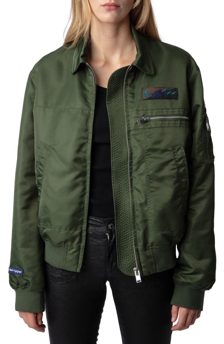 Zadig & Voltaire Bolid Logo Patch Flight Jacket, Main, color,