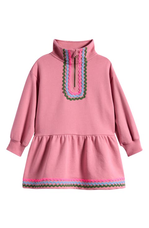Kids' Rackrack Trim Half Zip Sweatshirt Dress (Toddler, Little Kid & Big Kid)