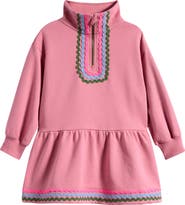 Mini Boden Kids' Rackrack Trim Half Zip Sweatshirt Dress