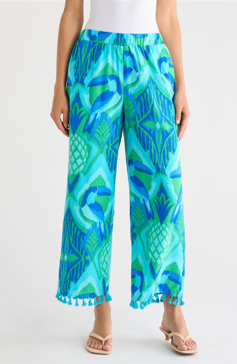 SUGARLIPS Blissy Tropical Hanie Flare Pants, Main, color, Kelly-Blue-Multi