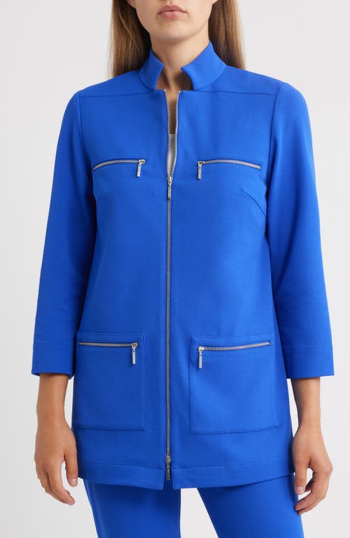 Ming Wang Deco Stretch Crepe Utility Jacket In Blue