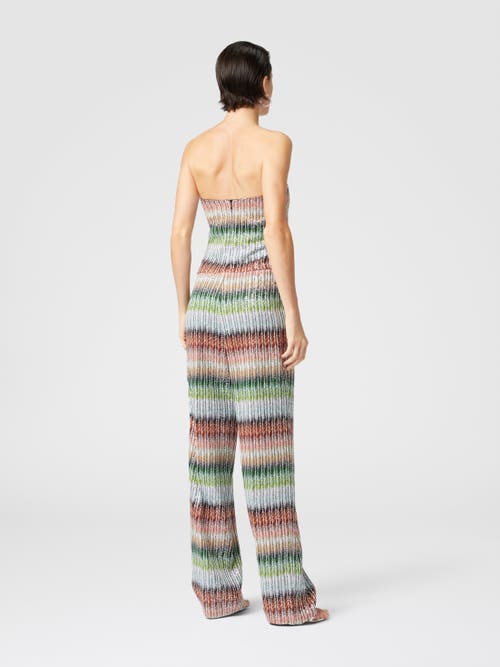 Missoni Long Bustier Jumpsuit In Gradient Zigzag Knit With Sequins In Multicoloured