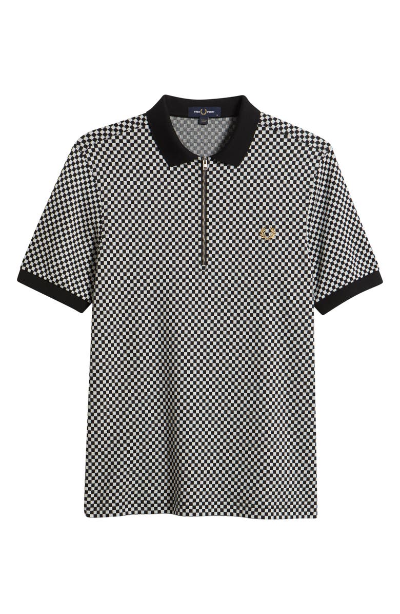 Fred Perry Chequerboard Jacquard Quarter-Zip Polo, Alternate, color, Black/ White
