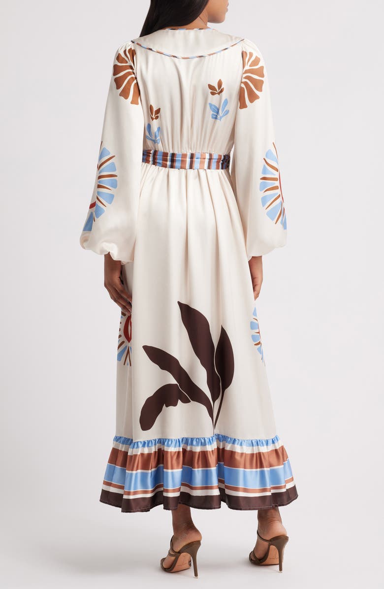 CIEBON Willow Print Long Sleeve Satin Maxi Dress, Alternate, color, Brown Multi 2