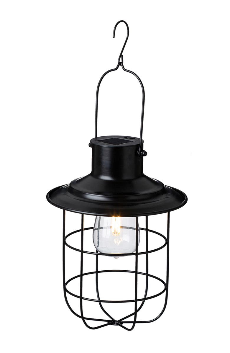 Glitzhome Metal Wire Solar Powered Outdoor Hanging Lantern, Main, color, Black