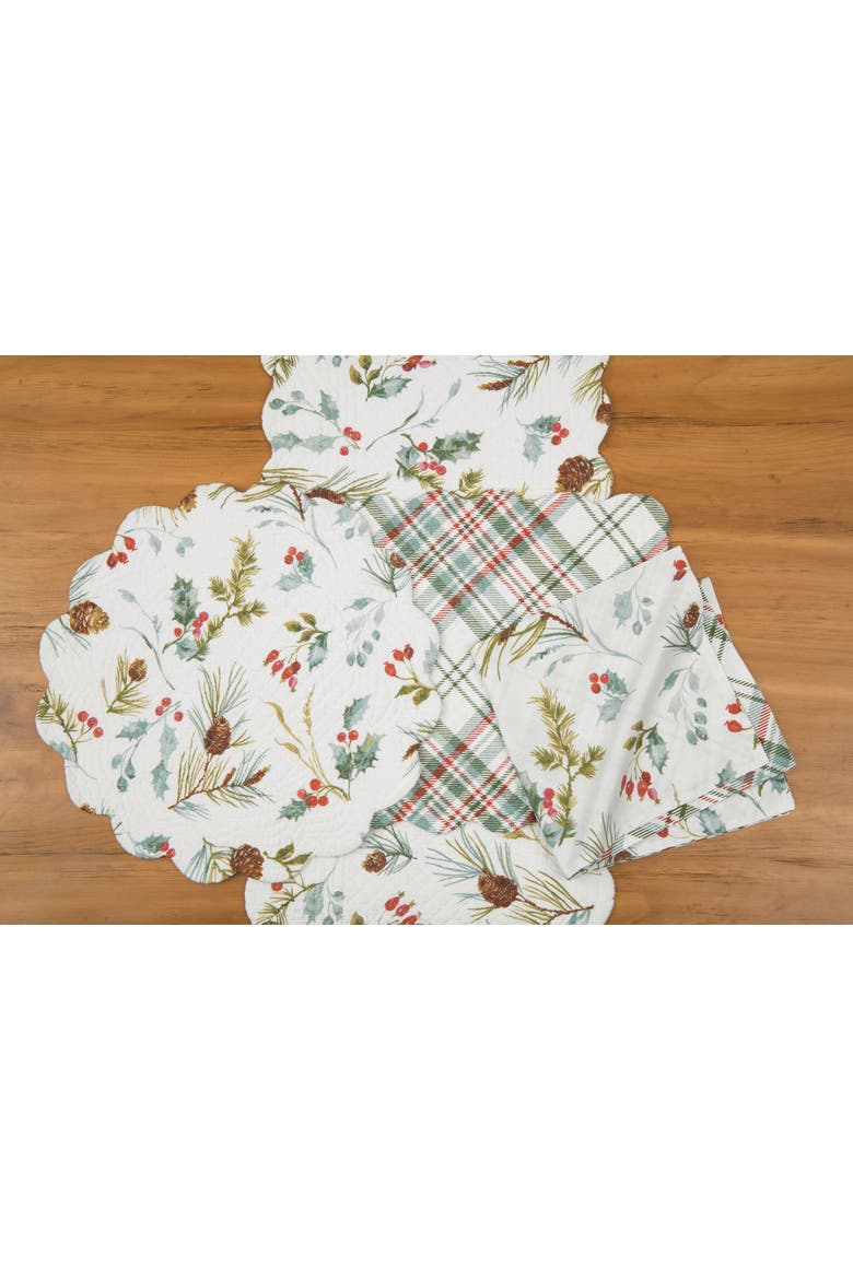 Edith Quilted Reversible Holly Botanical Placemats Set of 6, 13" x 19", Alternate, color, White